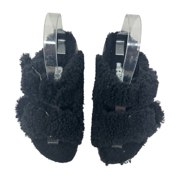 Birkenstock Papillio Arizona Big Buckle Shearling Sandals Teddy Black Size 36 - Picture 3 of 12
